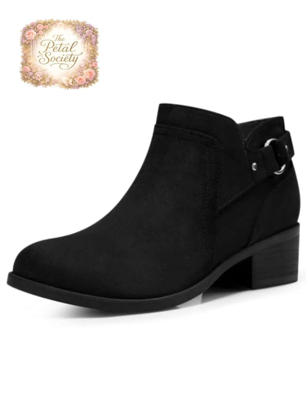 Women's Faux Leather Ankle Boots Low Block Heel Dress Booties